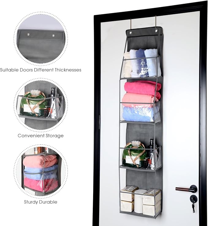 4-Shelf Over the Door Storage Hanging Closet Organizer (Grey) - Image 3