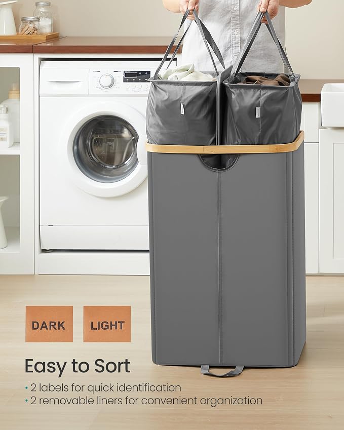 SONGMICS Laundry Hamper with 2 Lids, 150L Laundry Basket，2 Compartments - Image 4
