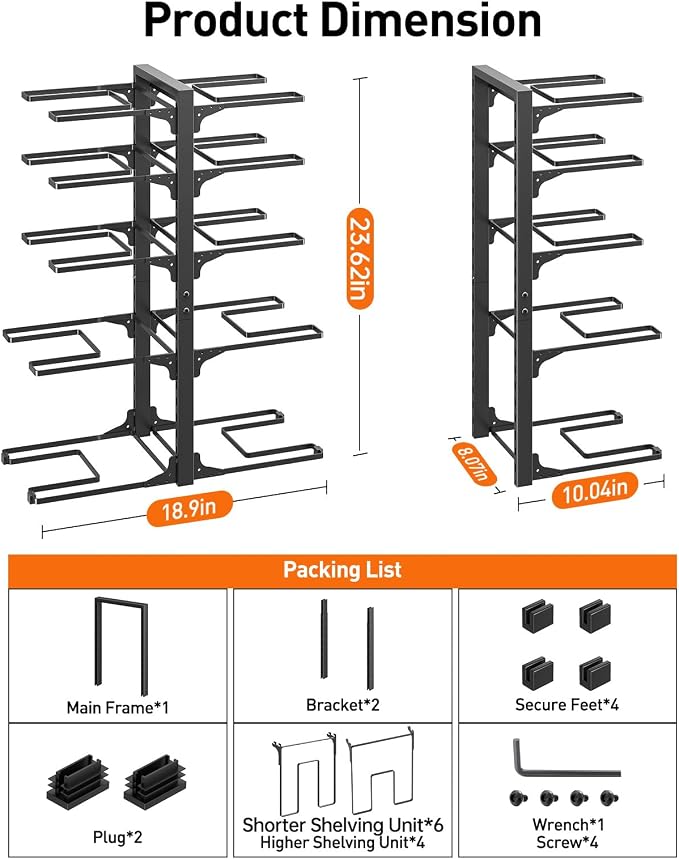ORDORA Pots and Pans Organizer Under Cabinet 23.6" 10-Tier Adjustable Black - Image 3