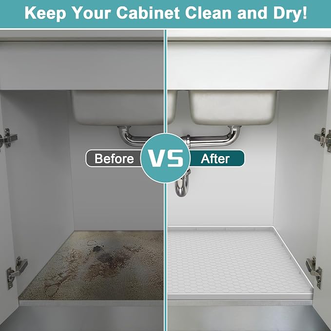 Under The Sink Mat Waterproof, Under Kitchen Sink Mat and Protector for 34" x 22" Cabinets, Under Sink Tray Organizer, Shelf Liner Cabinet Liner for Bathroom, Kitchen and Dining Room, Light Gray - Image 6