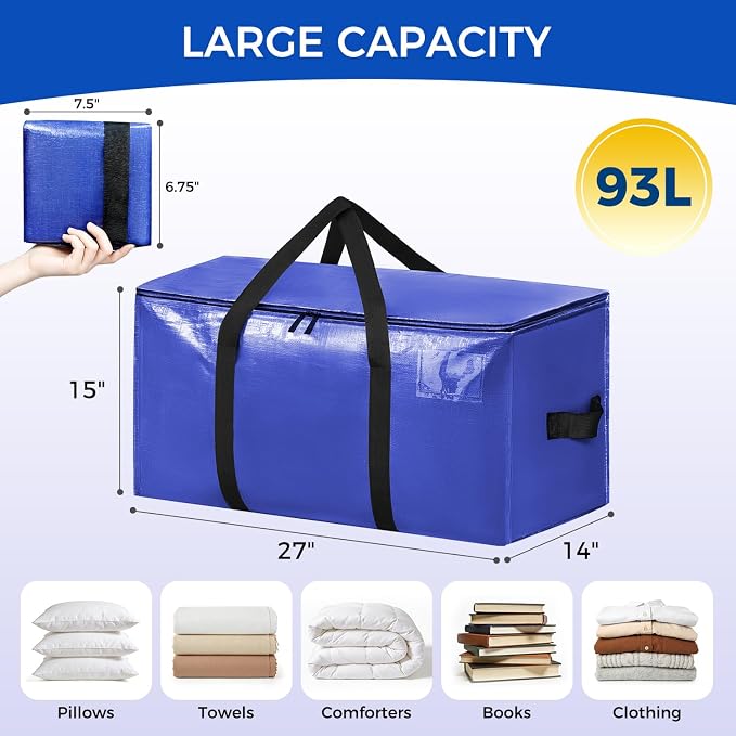 BAGAIL Heavy Duty Moving Bags with Strong Handle, Extra Large Moving Boxes, Storage Tote for Clothes, College Moving Supplies(Dark Blue, 12 Pack) - Image 2
