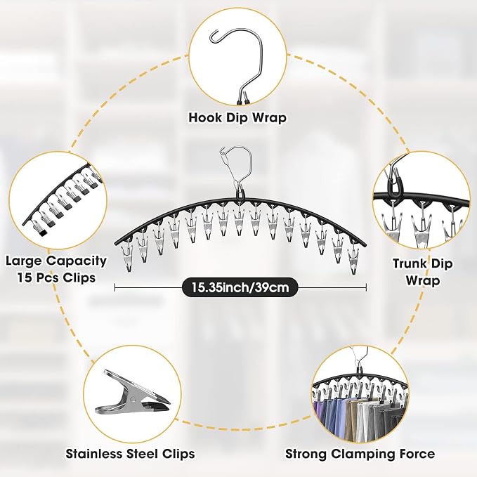 Upgrade 6 Pcs Skirt Pants Hangers with Clips, Metal Legging Organizer Black - Image 4