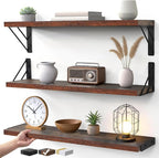 BAYKA Floating Wall Shelves for Bedroom, Wood, Rustic Brown, Set of 3, 23in by Bayka
