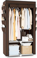 Portable Closet for Hanging Clothes, Portable Wardrobe Closet with Cover, 4 Storage Shelves, 2 Hanging Rods and 8 Side Pockets Easy Assembly and Sturdy Free Standing Closet for Bedroom Brown by BRFOYU