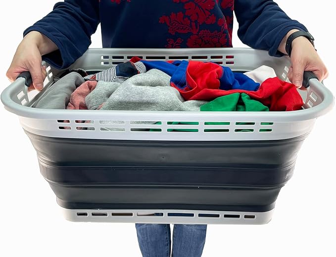 SAMMART 42L (11 Galloons) Collapsible Plastic Laundry Basket - Foldable Pop Up Storage Container/Organizer - Portable Washing Tub - Space Saving Hamper/Basket (Grey/Slate Grey) [BPA Free] - Image 6