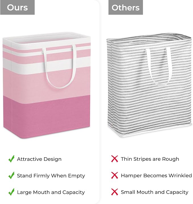 HomeHacks 2 Pack Laundry Baskets, Laundry Hampers Bags (Grey+Pink 100L) | Waterproof, Freestanding, Collapsible Clothes Hamper with Reinforced Handles in Laundry Room, Dorm, Bathroom, Bedroom - Image 3