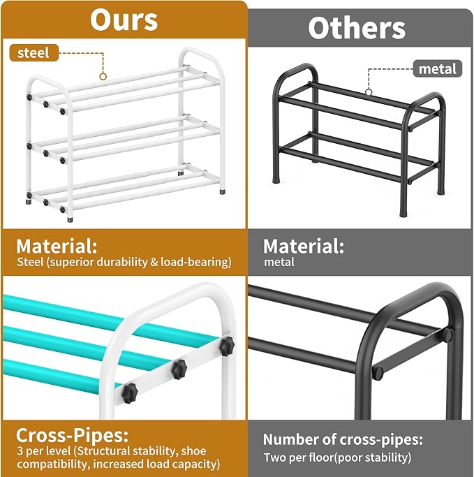 Hleelomi 3-Tier Metal Expandable Shoe Rack for Closet and Entryway, White - Image 3