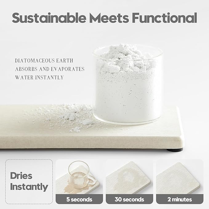2PCS Beige Bathroom Sink Vanity Trays, Water Absorbing Diatomite Stone Drying Soap Dish Dispenser for Kitchen Counter, Sponge Holder Mat Rack Faucet Splash Guard Caddy Organizer, 9"x3.5" - Image 4