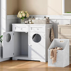 HOOBRO Double Laundry Hamper Cabinet, Hidden Laundry Cabinet with 2 Drawers & 2 Baskets, 20 Gallon Farmhouse Bathroom Laundry Hamper with 2 Clothes-Toss Holes, White WT36XY01 - Image 5