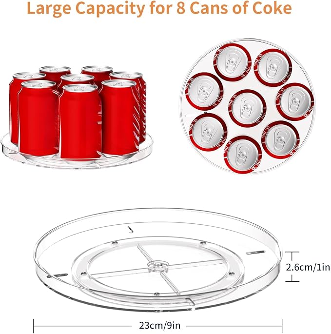 2 Pack Lazy Susan Organizer Turntable, Clear 9 Inch Rotating Organizer Tray for Cabinet Table Top, Round Non-Skid Refrigerator Lazy Susan, Kitchen Storage for Pantry Countertop Bathroom, Spice Rack - Image 4
