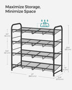 SONGMICS 4-Tier Stackable Metal Shoe Rack, Holds Up to 16 Pairs of Shoes | Shoe Organizer for Closet, Entryway, and Small Spaces, with Adjustable Slanted Shelves, Black, DAVIAN Collection ULMR067B01 - Image 5