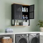 Bathroom Wall Cabinet with Bamboo Doors, 24 x 30 Inch, Black - Image 5