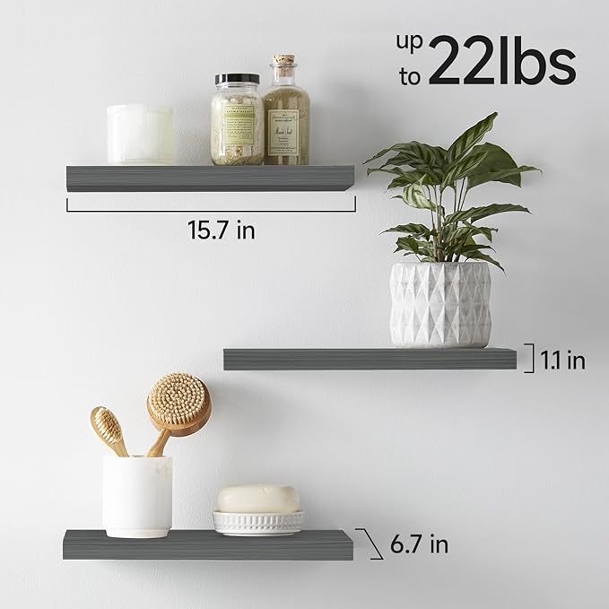 BAYKA Grey Floating Shelves 15.7in, Set of 3, Wall Mounted for Wall Decor - Image 5