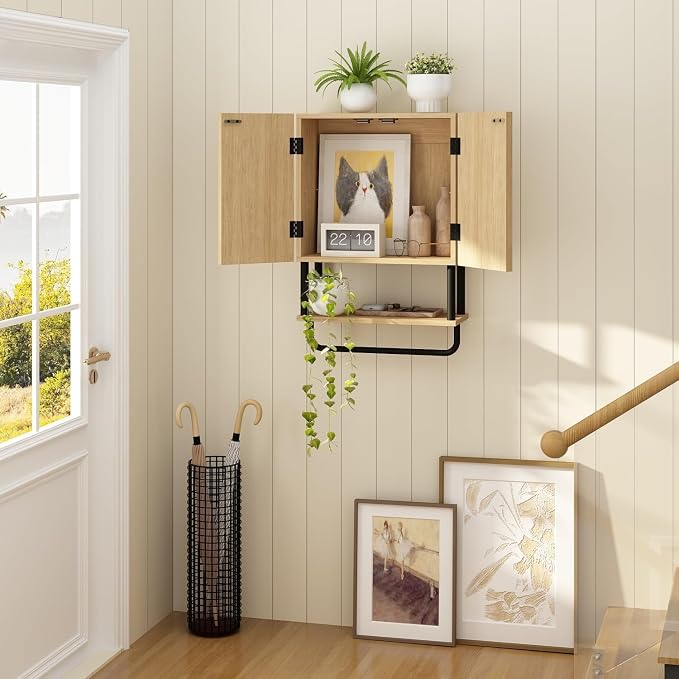 RUSTOWN Fluted Bathroom Wall Cabinet with 2 Doors, 3-Tier Medicine Cabinet - Image 7