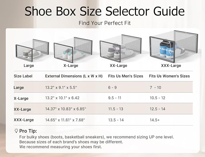 Kuject XXX-Large Shoe Storage Boxes 12 Pack, Clear Stackable Shoe Organizer | Shoe Case for Closet, Entryway & Under-Bed Storage, Drop-Front Design, Space-Saving Solution for Family Organization,Black - Image 9