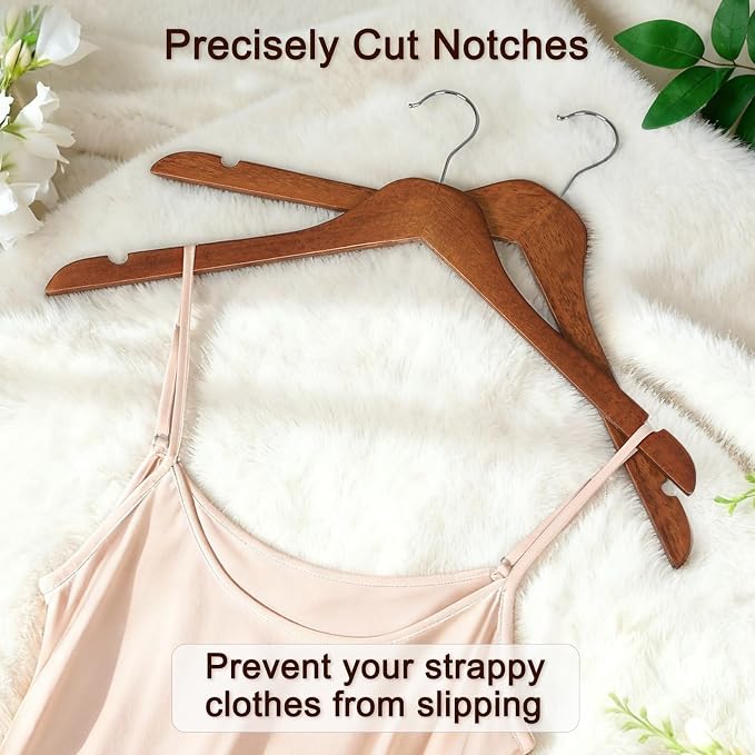 TOPIA HANGER Wooden Hangers 30 Pack, 0.28-inch Thick Slim Wood Clothes Hanger with Flat Design and Smooth Notches, Lightweight Space Saving Hangers for Shirt, Coat, Camisole (Walnut)-CT31WA - Image 5