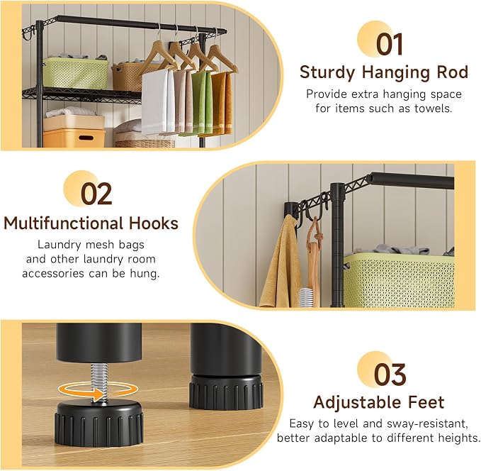 ONBRILL 3 Tiers Expandable Over Washer and Dryer Shelves, Black - Image 6
