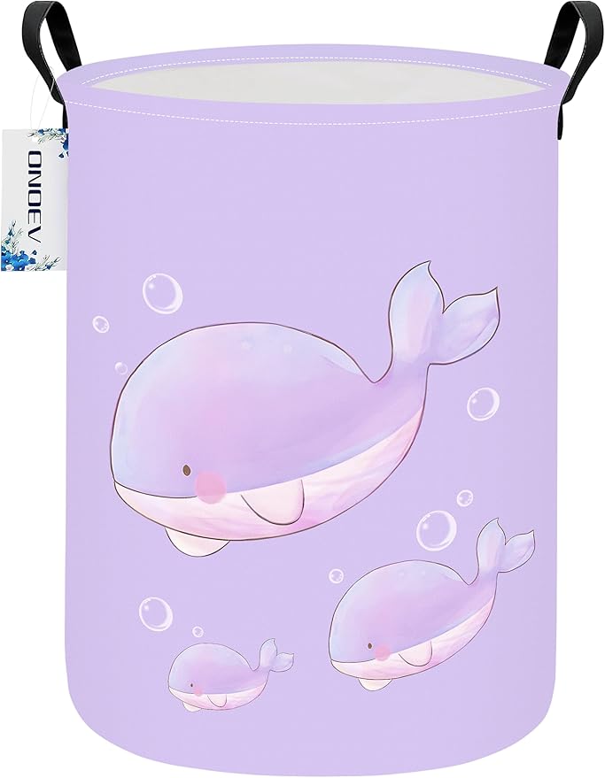 Round Purple Whale Laundry Hamper, Storage Basket for Adults and Kids by ONOEV
