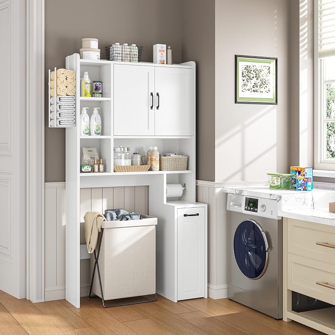 UPOSOJA Over The Toilet Storage Cabinet with Pulley Bathroom Storage Cabinet, White-Type B - Image 3