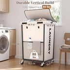 Laundry Hamper with Wheels and Lid, 150L Large Rolling Laundry Basket White - Image 5