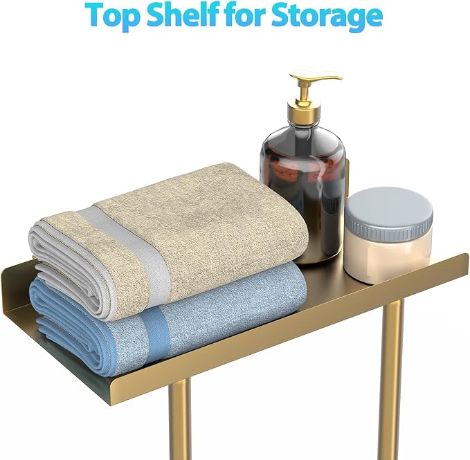 Liuoud Towel Rack for Bathroom, Wall Mounted Vertical Rolled Towel Storage Organizer Holder with Shelf, Holds Up 6 Large Bath Sheets, Gold Large Size - Image 5