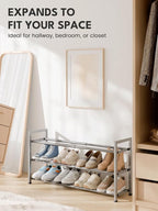 Bumusty 3 Tier Expandable Shoe Rack for Closet, Light Grey | 18"-33" Adjustable Shoe Rack for Entryway, Small Shoe Organizer for Dorm, Front Door, Sturdy Metal - Image 5