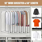 5 Pack 60" All Clear Garment Bags for Hanging Clothes Storage, 10" Gusseted Large Capacity Garment Rack Cover, Large Hanging Clothing Bag for Dress Gowns, Coats, Suit, Down Jacket - Image 3