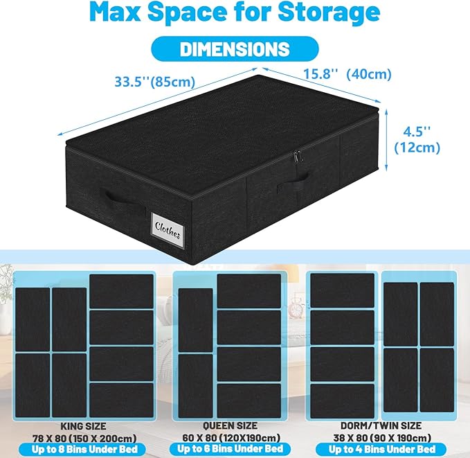 Under Bed Storage Container Bins 2 Pack, 4.5 Inch Slim Low Profile Underbed Clothes Storage Organizer for Dorm & Home, Use for Blanket and Toy Storage Box W/ Sturdy Bottom/Sides, Foldable Thick Fabric - Image 4
