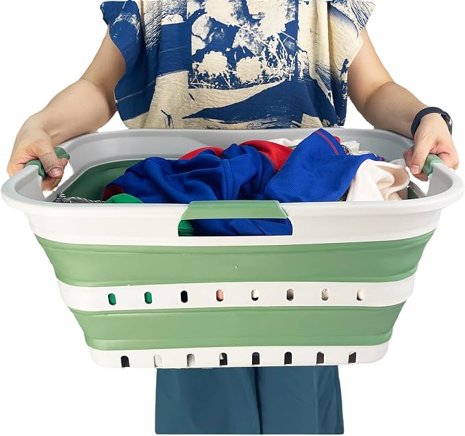 SAMMART 42 (11 Gallons) Collapsible Plastic Laundry Basket, Foldable Pop Up Storage Container/Organizer, Space Saving Hamper, Portable Bin for Dorm Room Bathroom (1, Grey/Dark Sea Green) - Image 6