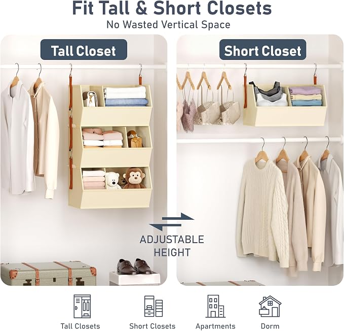 Hanging Closet Organizer Extra Large, Clothes Hanging Shelves for Closet with Divider, Collapsible Closet Storage System, Fabric Storage Bins for Home, Dorm, Rv, Sweaters, Handbags, Underwear, Sock - Image 8