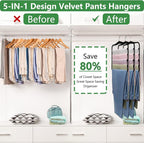 Pants Hangers Space Saving,5P Scarf Hangers for Closet Organizers and Storage,Non Slip Velvet Hanger for Closet Organizer,College Dorm Room Essentials,Heavy Duty Organization and Storage Jean Hangers - Image 2