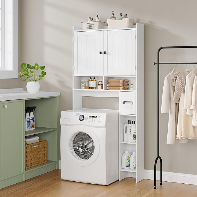 RRX Over The Toilet Storage Cabinet, Bathroom Above Organizer (Milky White) - Image 7