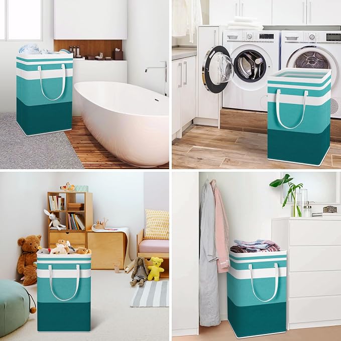 HomeHacks 2 Pack Large Laundry Baskets, Laundry Hampers Bags (Green 88Lx2) | Waterproof, Freestanding, Collapsible Clothes Hamper with Reinforced Handles in Laundry Room, Dorm, Bathroom, Bedroom - Image 6