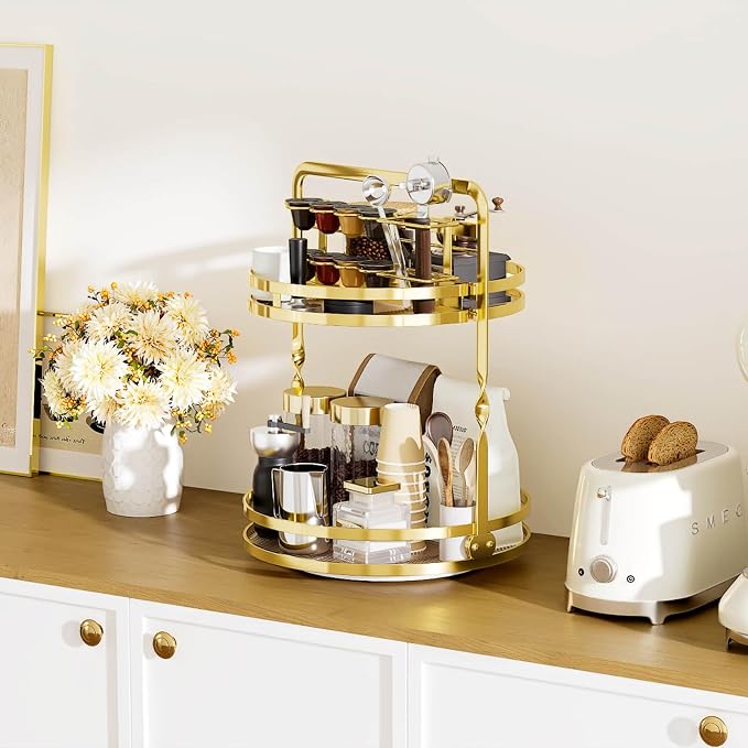 360°Rotating Makeup Organizer, Gold Bathroom Organizer Countertop - Image 9