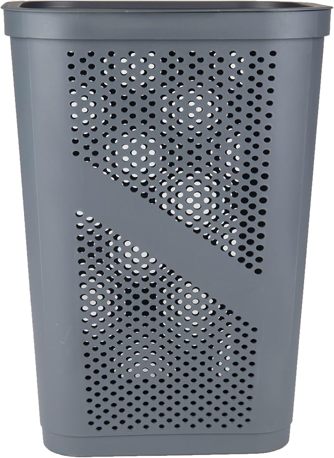 Mind Reader 60L Slim Laundry Hamper, Clothes Basket, Lid, Ventilated, Plastic, Set of 2, Gray - Image 5