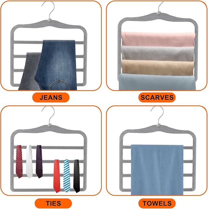 Closet Organizers and Storage, Magic Pants Hangers Space Saving, 4 Tiers Skirt Hangers, Jean Scarf Hangers, Closet Organizer Clothes Hangers, College Dorm Essentials Apartment Essentials-2 Pack - Image 7