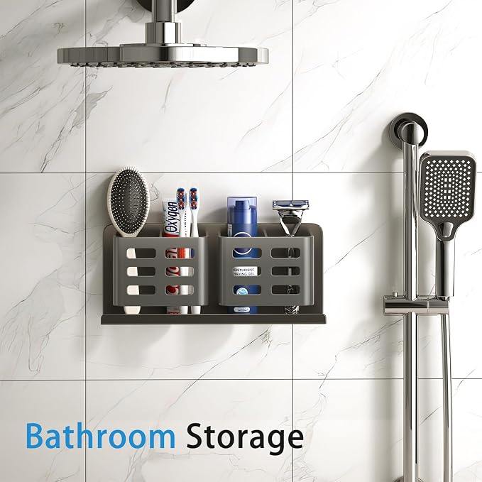 Aluminum Toothbrush Holder， Wall-Mounted，Bathroom Rack，4 Slot，Grey - Image 9