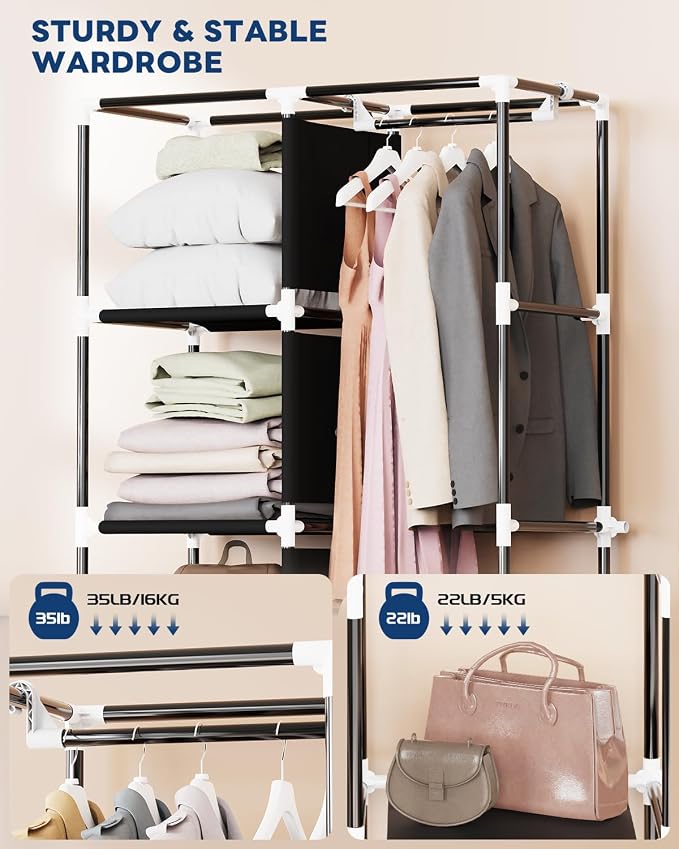 Mavivegue Portable Closet,Wardrobe Closet,Wardrobe,Portable Closets for Hanging Clothes,for Bedroom and Living Room, Black - Image 4