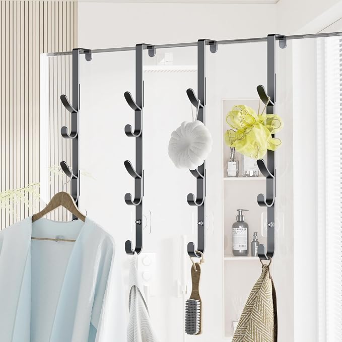 Kaiferty Over the Door Hooks, Metal Door Hooks for Hanging, Over the Door Purse Organizer for Coat Hanger, Back of Shower Door for Hanging Towel Rack Clothes, Hat, Bathroom, Closet (Black-4Packs) - Image 8