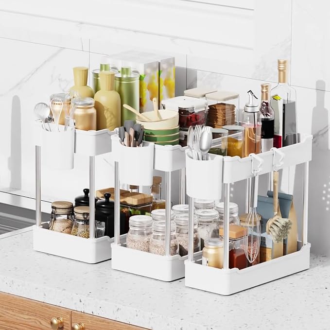 3 Pack Under Sink Organizer Bathroom and Storage Cabinet (White) - Image 4