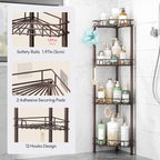 SWTYMIKI Standing Shower Caddy Corner - 4‑Tier Stainless Steel Shower Organizer Shelf with 12 Hooks and Adhesive Pads, Rustproof Corner Shelves Stand Rack for Bathroom Shower Room, Bronze - Image 4
