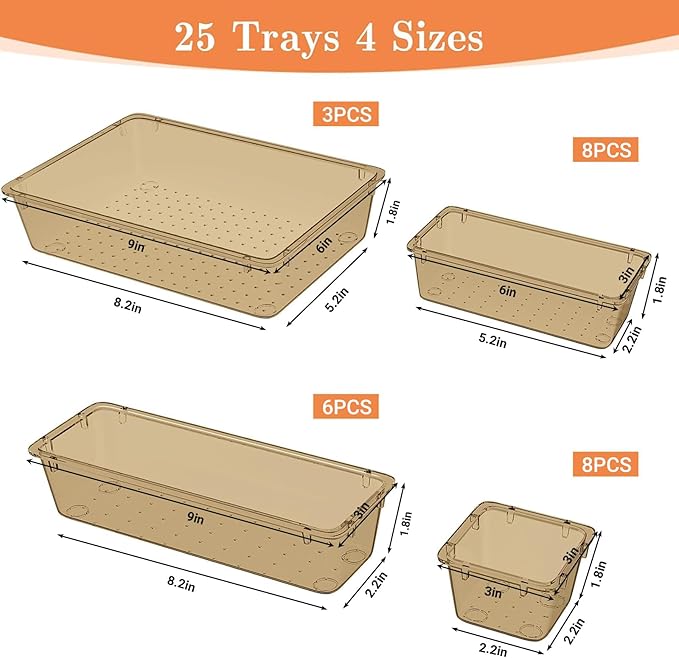 SpaceHacks 25 PCS Plastic Drawer Organizer, 4-Size Versatile Organizer Trays & storage Bins - Image 2