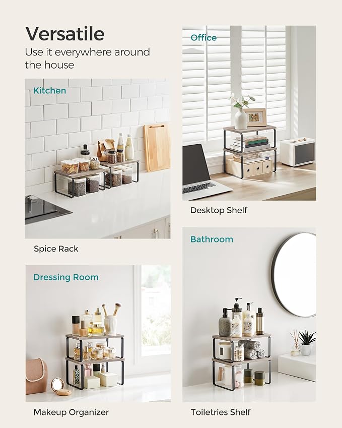 SONGMICS Cabinet Organizer Shelf, Set of 2 Spice Rack, Kitchen Storage - Image 5