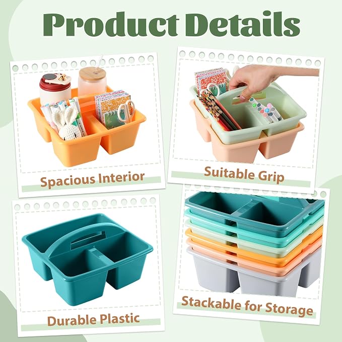 6 Pack Plastic Classroom Organizer Caddy with Handle, Morandi - Image 3