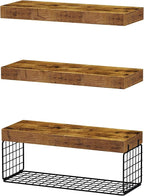 QEEIG Bathroom Shelves Over Toilet - Wall Mounted Floating Shelves Toilet Paper Storage Small Farmhouse Decor Shelf 16 inch Set of 3, Rustic Brown (019-BN3) - Image 9