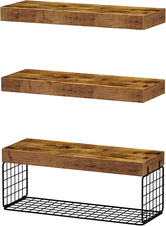 QEEIG Bathroom Shelves Over Toilet - Wall Mounted Floating Shelves Toilet Paper Storage Small Farmhouse Decor Shelf 16 inch Set of 3, Rustic Brown (019-BN3) - Image 9