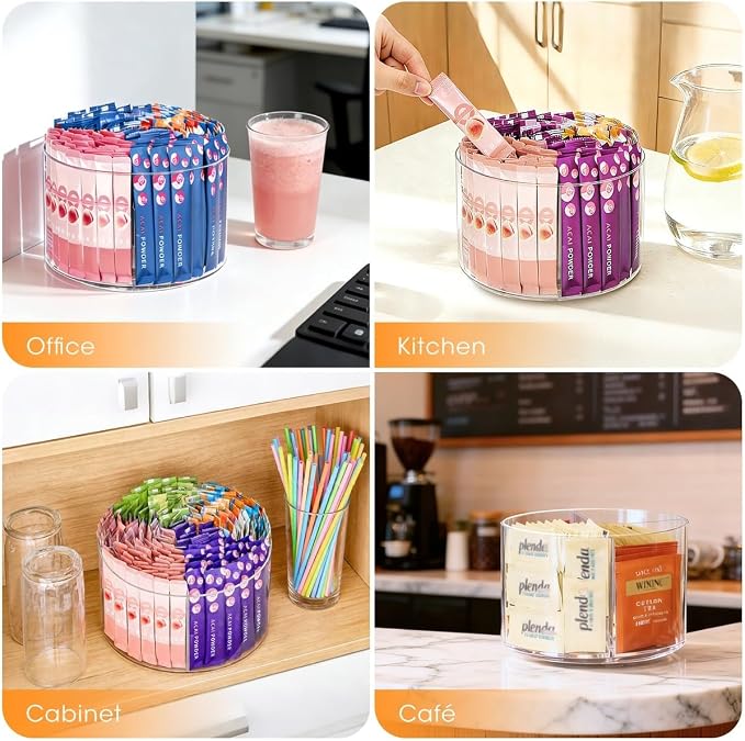 AIEVE Drink Packet Organizer, Lazy Susan 360° Turntable Organizer for Drink Mix Hydration Packets, Water Flavor Acrylic Container Tea Bag Holder for Kitchen Storage Organization - Image 9