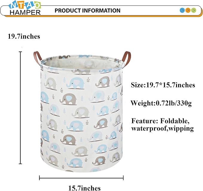 NTAOHAMPER Laundry Hamper, Elephant laundry Basket, Nursery Hamper, Waterproof Storage Bin for Bedroom, Clothes Organizer Basket, Room Decor(Blue Elephant) - Image 6