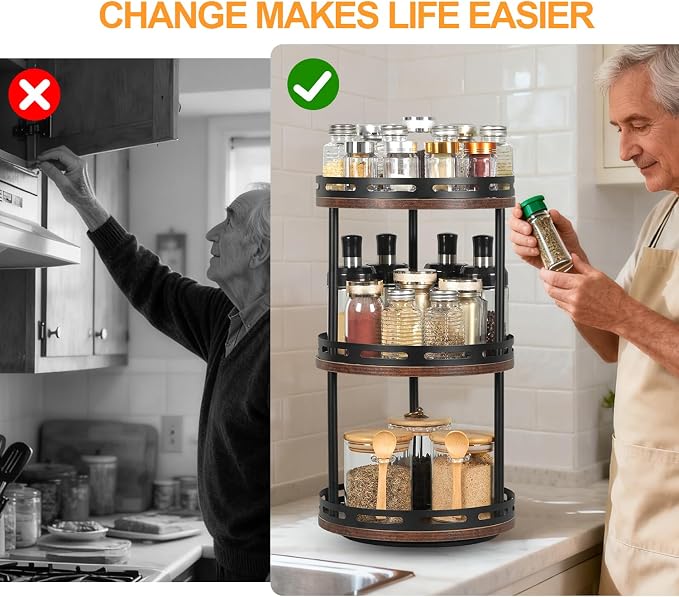 3 Tier Lazy Susan Organizer - 360° Rotating Spice Rack - Image 9