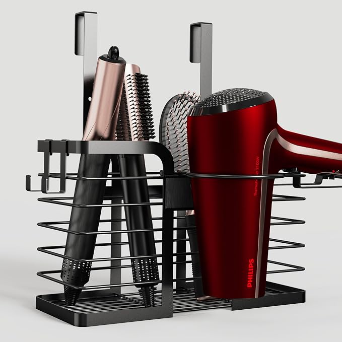 YIGII Hair Dryer Holder, 3 in 1 Hair Tools Organizer Blow Dryer Holder Adjustable Height Cabinet Door/Wall Mounted Bathroom Organizer and Storage for Hair Dryer, Flat Irons, Curing Wands - Image 8